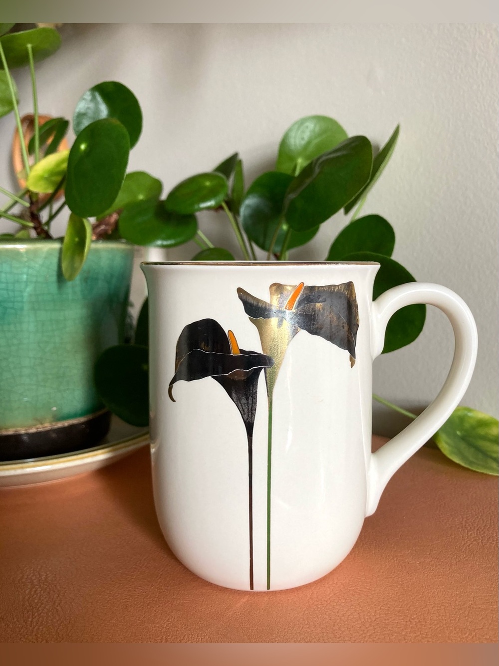 Vintage Otagiri Golden Calla Lily Porcelain Mug - Made in Japan 80s Coffee Mug